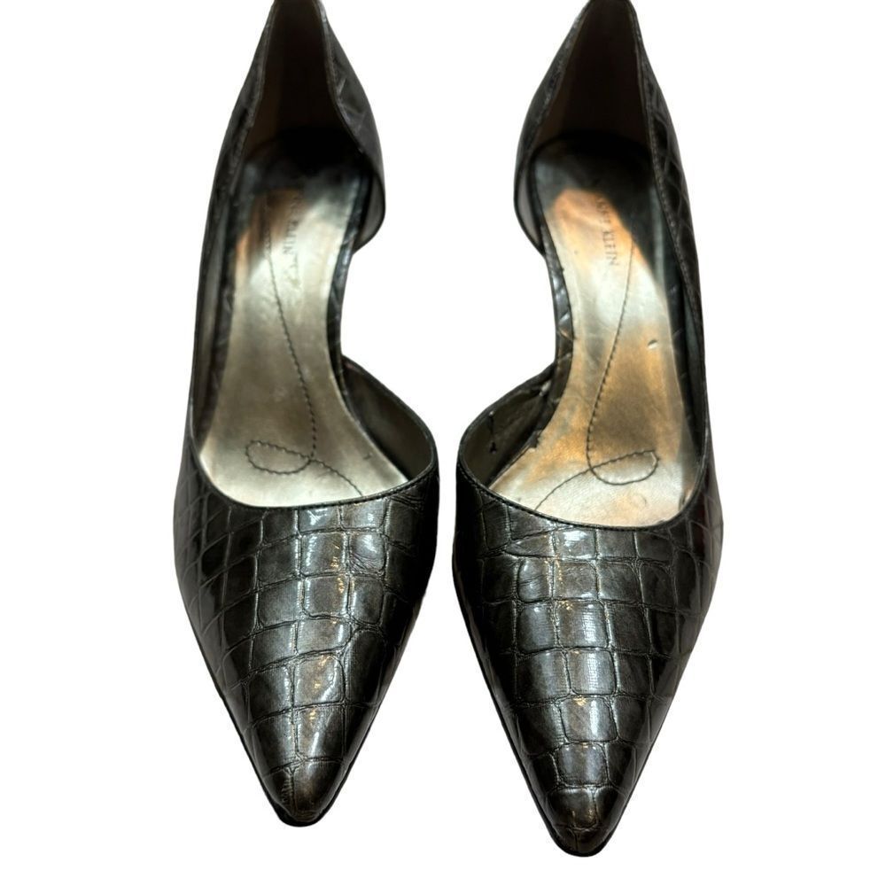 Ladies Anne Klein Christa Silver Grey Faux Alligator Pumps Size 8